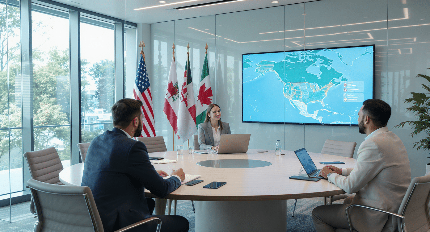 Carte illustrant les spécificités de l'organisation USA Canada Mexique