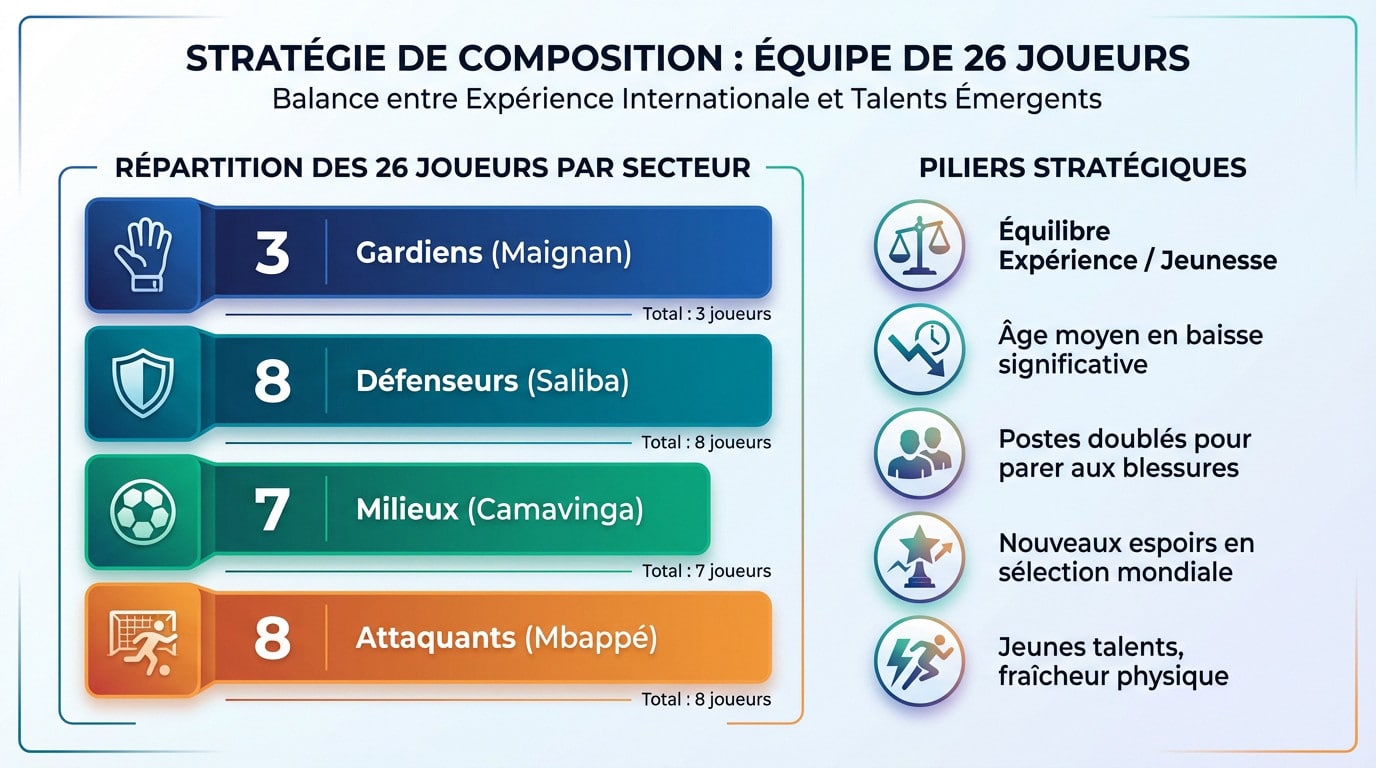 Répartition des 26 joueurs de l'équipe de France