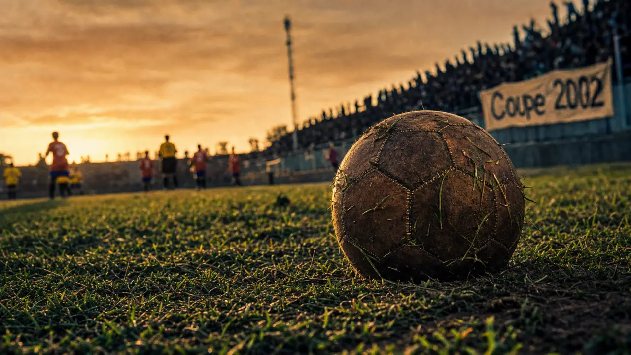 CDM 2002 : stade, ballon de football et finale Brésil-Allemagne