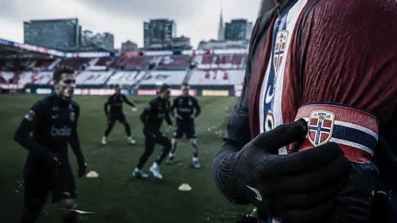 Équipe de norvège de football, joueurs s’échauffant au stade d’Oslo
