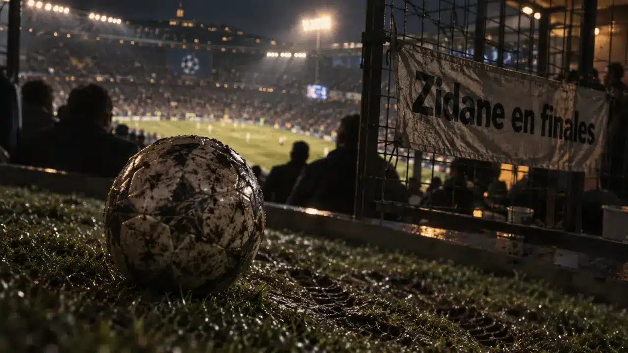2006 zidane en finale : ballon de foot et stade nocturne