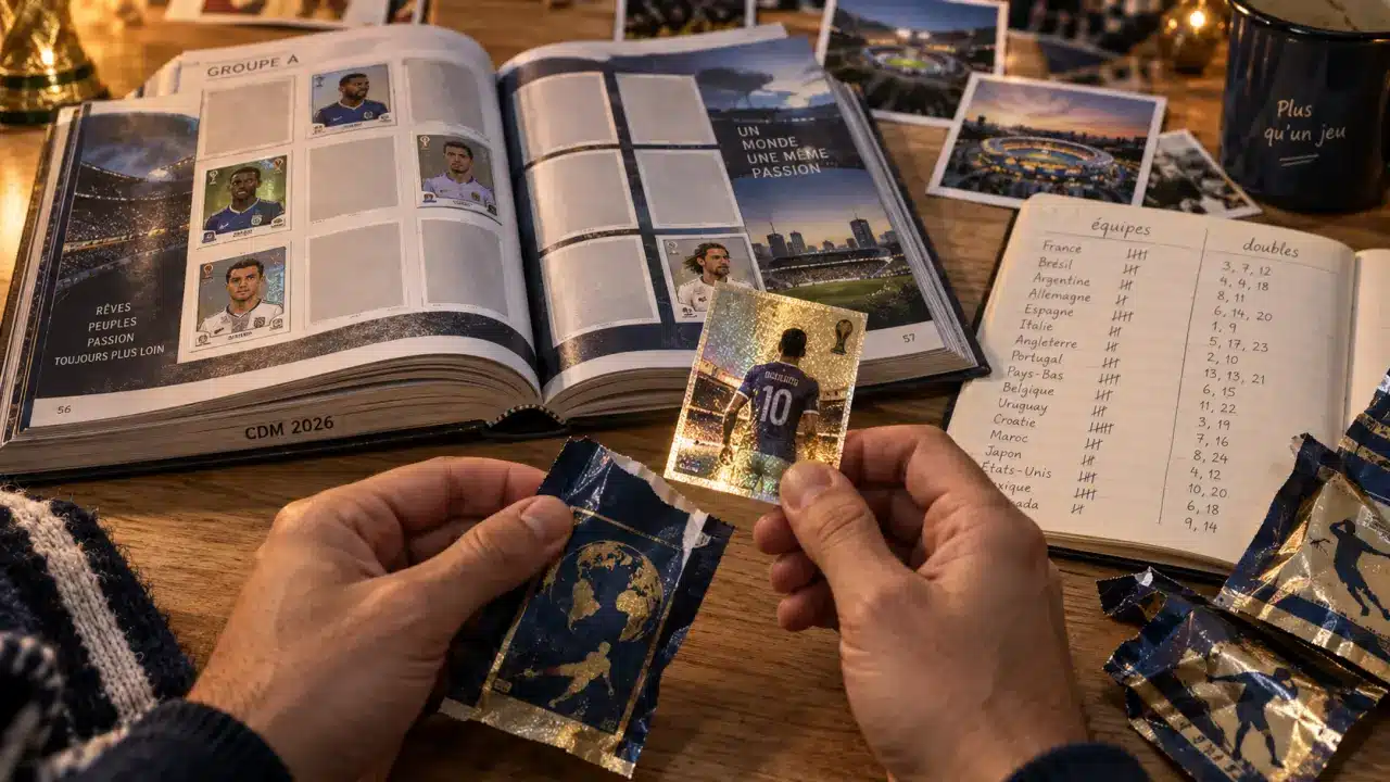 Album panini cdm 2026 ouvert, pochettes et stickers