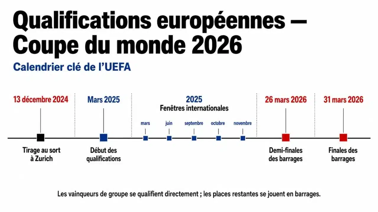 Qualif cdm europe : frise chronologique des dates clés des qualifications UEFA