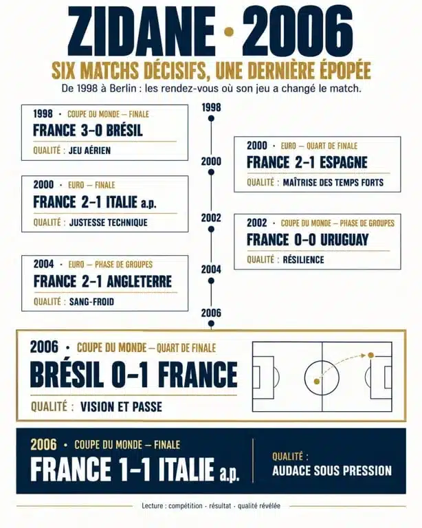 2006 Zidane : infographie de ses six matches décisifs et de son évolution footballistique