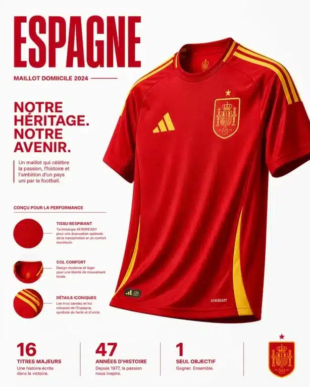Maillot Espagne domicile Coupe du Monde rouge traditionnel