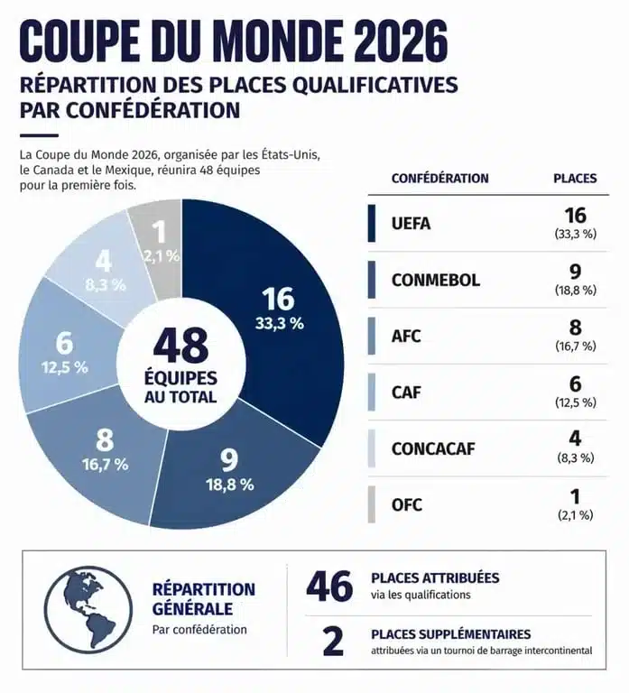 Répartition des places pour les qualifications Coupe du Monde 2026 par confédération