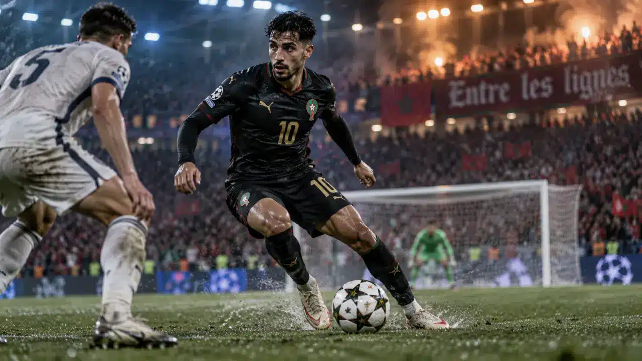 Eliesse Ben Seghir parcours style de jeu, dribble entre les lignes au stade nocturne