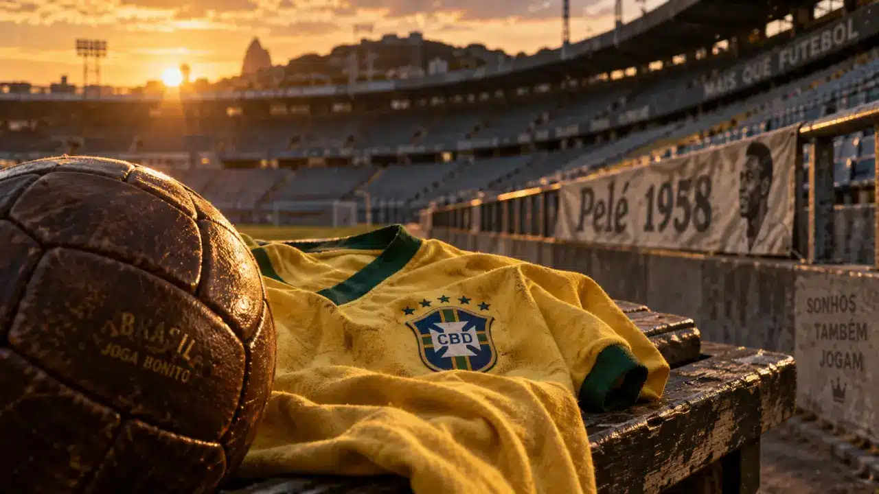 Pelé et le Brésil : maillot vintage et ballon au stade